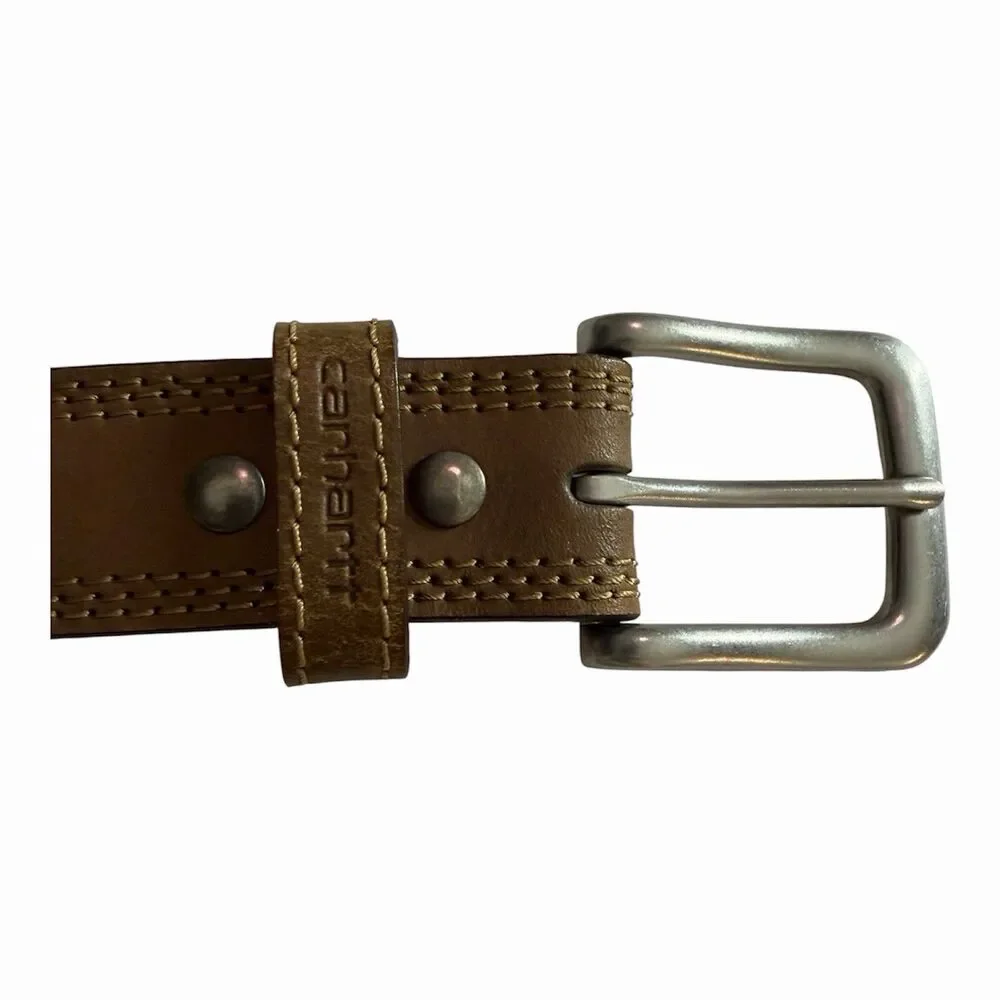 Carhartt Detroit Top Grain Leather Brown Men Size 38 Belt Triple Stitch Classic